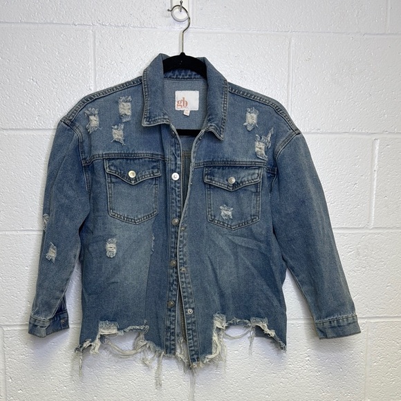 GB Girls Light Blue Distressed Denim Jacket - Picture 1 of 6
